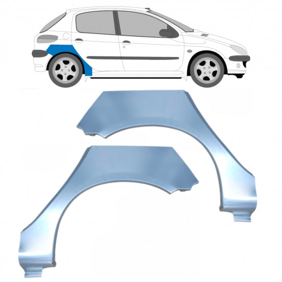 Panel de reparación guardabarros trasero para Peugeot 206 1998- / Izquierda+Derecha / Conjunto 9670