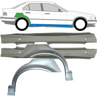 Umbral completo + Panel de reparación guardabarros trasero para BMW 3 E36 1990-2000 / Izquierda+Derecha / Conjunto 9512