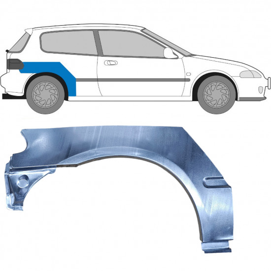 Panel de reparación guardabarros trasero para Honda Civic 1991-1995 / Derecho 6177