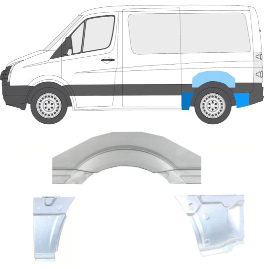 Panel de reparación guardabarros trasero para Volkswagen Crafter 2005-2017 / Izquierda / Conjunto 14205