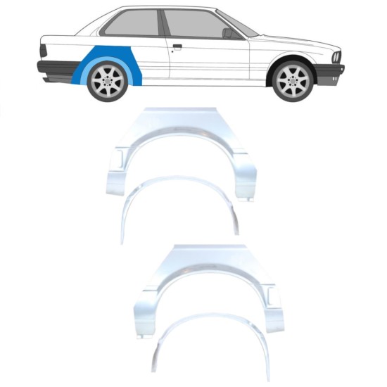 Panel de reparación guardabarros trasero interna + externa para BMW 3 E30 1987-1994 / Conjunto 10853