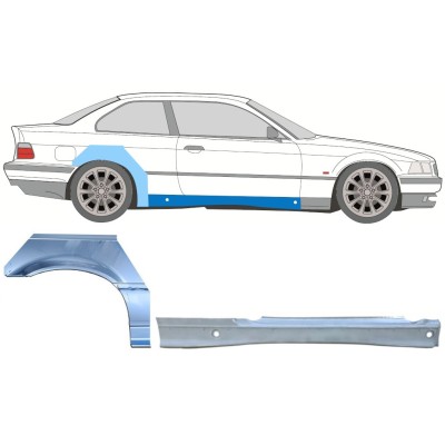 Umbral completo + Panel de reparación guardabarros trasero para BMW 3 E36 1990-2000 / Derecho / COUPE / Conjunto 17023