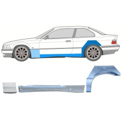 Panel de reparación del umbral + guardabarros delantero + guardabarros trasero para BMW 3 E36 1990-2000 / Izquierda / COUPE / Conjunto 17026