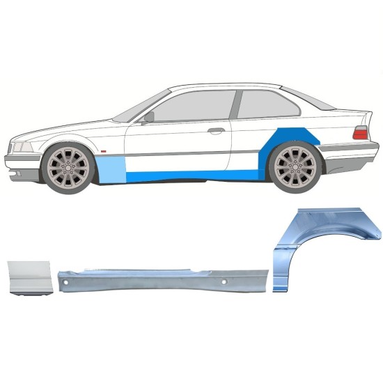 Umbral completo + Panel de reparación guardabarros delantero para BMW 3 E36 1990-2000 / Izquierda / COUPE / Conjunto 17026