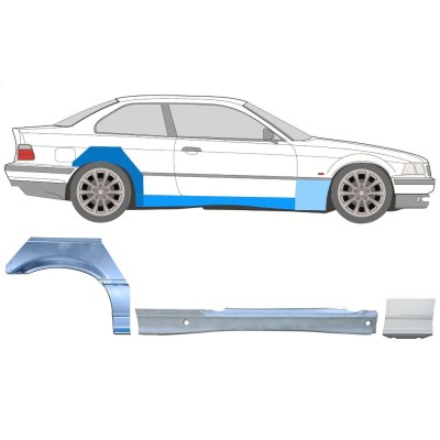 Panel de reparación del umbral + guardabarros delantero + guardabarros trasero para BMW 3 E36 1990-2000 / Derecho / COUPE / Conjunto 17025
