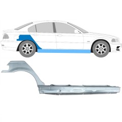 Umbral completo + Panel de reparación guardabarros trasero para BMW 3 E46 1998-2006 / Derecho / Conjunto 11258