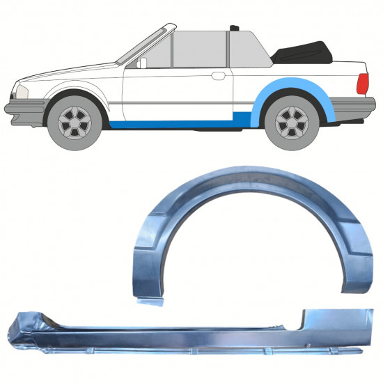 Panel de reparación del umbral + guardabarros trasero para Ford Escort 1981-1990  CABRIO / Izquierda / Conjunto 12587