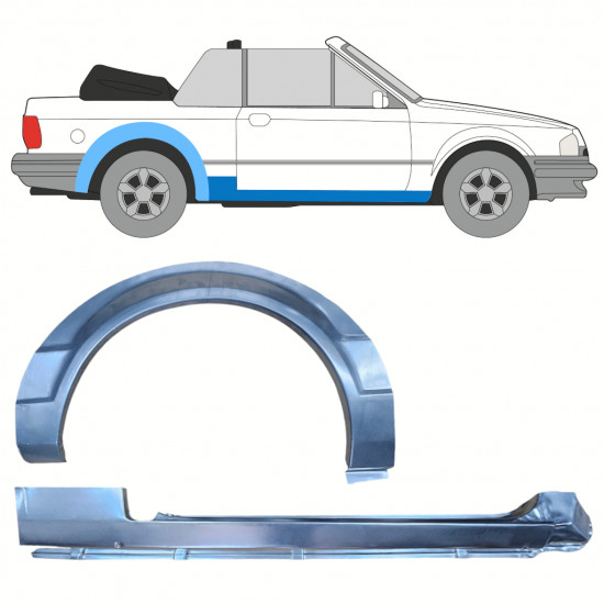 Panel de reparación del umbral + guardabarros trasero para Ford Escort 1981-1990  CABRIO / Derecho / Conjunto 12586