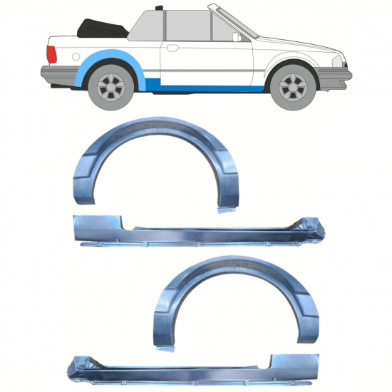 Panel de reparación del umbral + guardabarros trasero para Ford Escort 1981-1990  CABRIO / Conjunto 12588