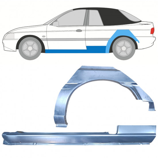 Panel de reparación del umbral + guardabarros trasero para Ford Escort 1990-2000  CABRIO / Izquierda / Conjunto 12590