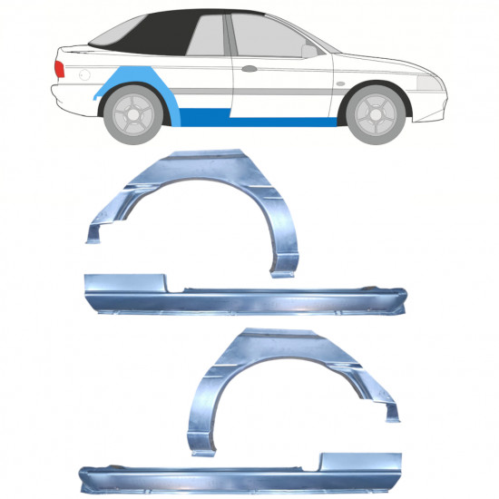 Panel de reparación del umbral + guardabarros trasero para Ford Escort 1990-2000  CABRIO / Conjunto 12591