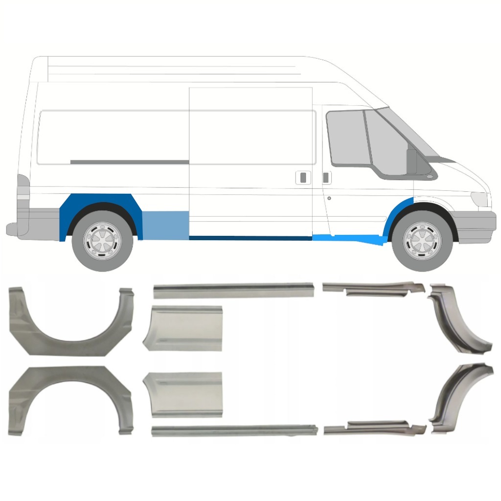 Panel De Reparación Del Umbral + Guardabarros Trasero Para Ford Transit 2000-2013 / Lwb / Izquierda+Derecha / Conjunto 10640