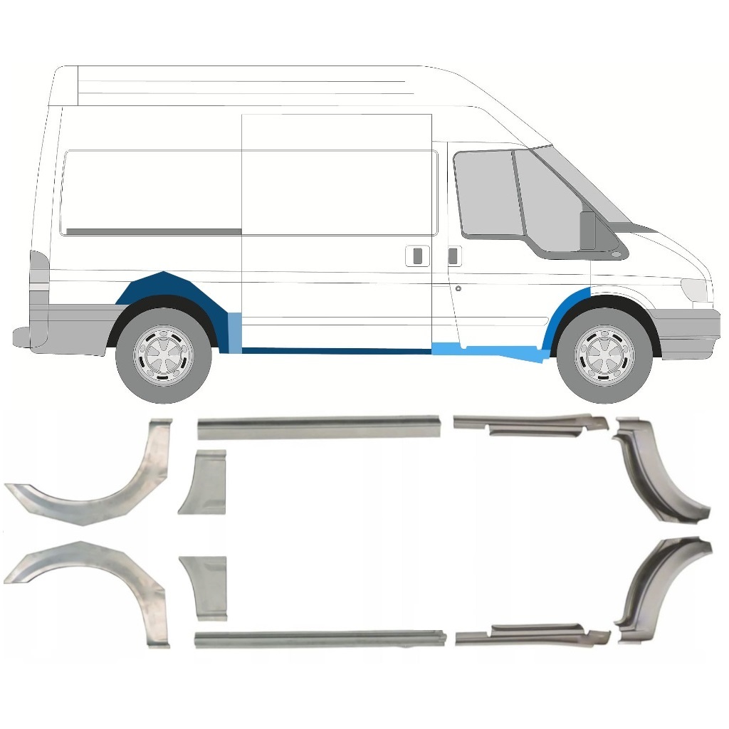 Panel De Reparación Del Umbral + Guardabarros Trasero Para Ford Transit 2000-2013 / Mwb / Izquierda+Derecha / Conjunto 10637