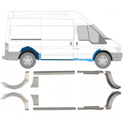 FORD TRANSIT 2000-2013 DISTANCIA ENTRE EJES MEDIA PANEL DE REPARACIÓN DEL ALERÓN TRASERO + REPARACIÓN DEL UMBRAL / KIT