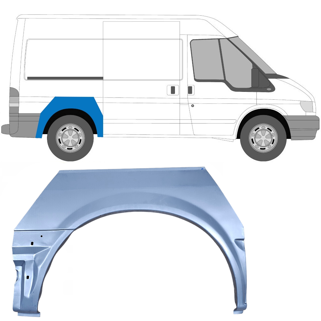 Panel de reparación guardabarros trasero para Ford Transit 2000- / SWB / Derecho 7156