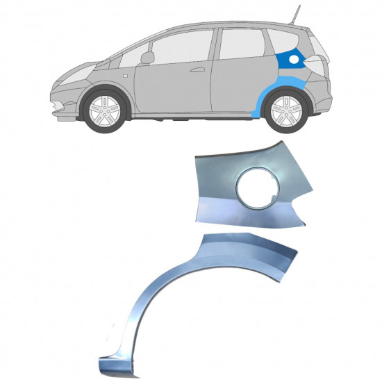 Panel de reparación boca de llenado de combustible + guardabarros trasero para Honda Jazz GE 2008-2015 / Izquierda / Conjunto 12618