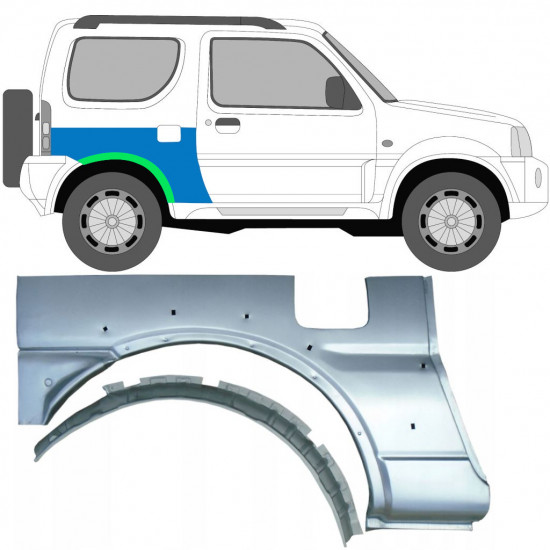 Panel de reparación guardabarros trasero para Suzuki Jimny 1998-2018 / Derecho / Conjunto 10233