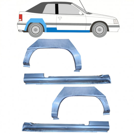 Panel de reparación del umbral + guardabarros trasero para Opel Kadett E 1987-1993  CABRIO / Conjunto 12585