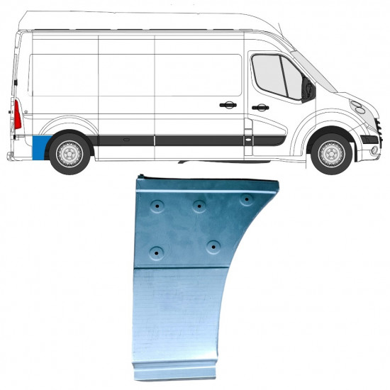 Panel de reparación guardabarros trasero parte inferior detrás de la rueda para Renault Master 2010- / Derecho 12852