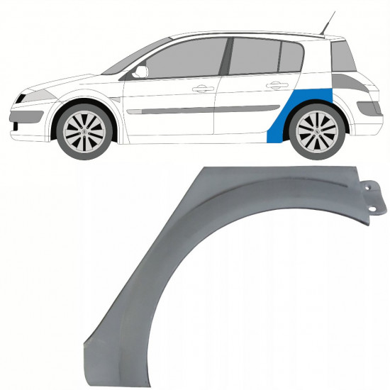 Panel de reparación guardabarros trasero para Renault Megane 2002-2008 / Izquierda 10204