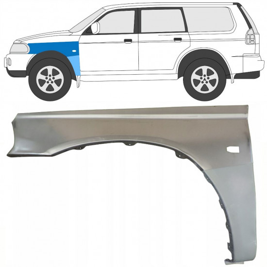 Panel de reparación guardabarros delantero para Mitsubishi Pajero Sport 1996-2008 / Izquierda / Conjunto 8543