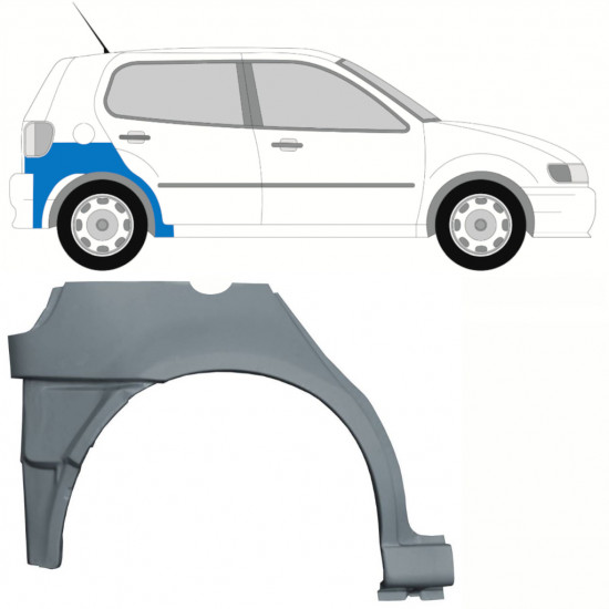 Panel de reparación guardabarros trasero parte inferior para VW Polo 1994-1999 / Derecho 10194