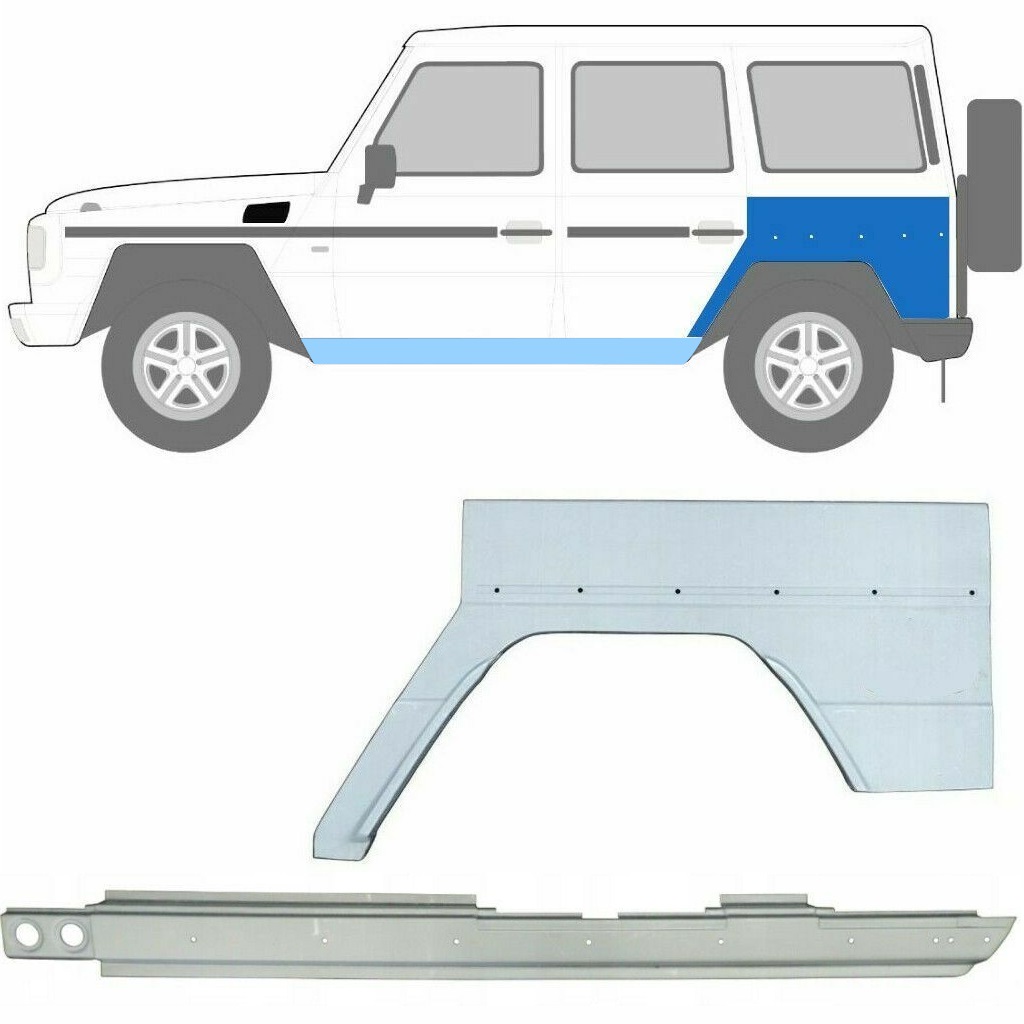 Panel de reparación del umbral + guardabarros trasero para Mercedes G-Class 1979- / Izquierda / Conjunto 10006