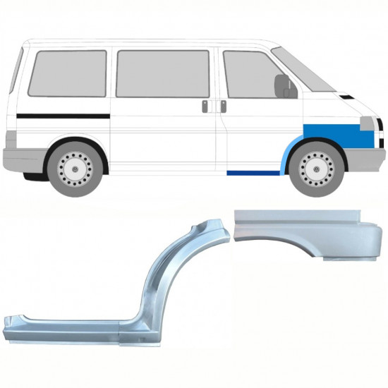 Panel de reparación del umbral + guardabarros delantero + guardabarros trasero para VW Transporter T4 1990- / Derecho / Conjunto 10039