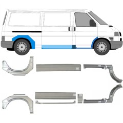 Panel de reparación del umbral + guardabarros delantero + guardabarros trasero para Volkswagen Transporter T4 1990-2003 / Izquierda+Derecha / Conjunto 5340