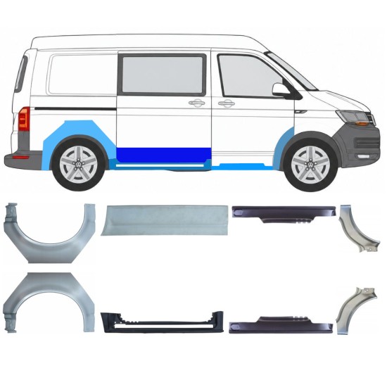 Panel de reparación del umbral + guardabarros trasero para Volkswagen Transporter T6 2015-2024 17135