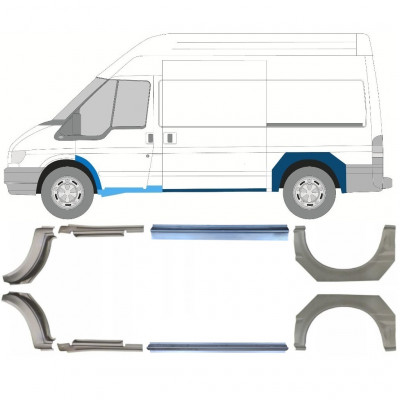 FORD TRANSIT 2000-2013 DISTANCIA ENTRE EJES MEDIA PANEL DE REPARACIÓN DEL ALERÓN TRASERO + REPARACIÓN DEL UMBRAL / DERECHA + IZQUIERDA / KIT