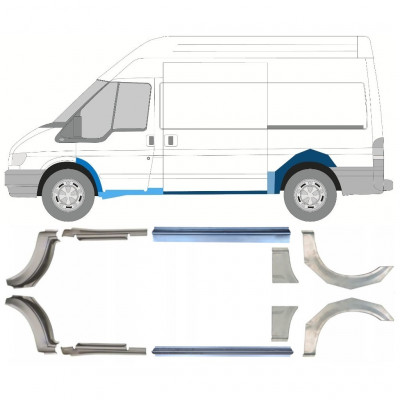 FORD TRANSIT 2000-2013 DISTANCIA ENTRE EJES MEDIA PANEL DE REPARACIÓN DEL ALERÓN TRASERO + REPARACIÓN DEL UMBRAL / DERECHA + IZQUIERDA / KIT