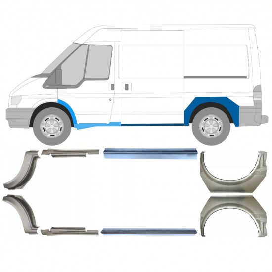 Panel de reparación del umbral + guardabarros trasero para Ford Transit 2000-2013  / SWB / Conjunto 12674