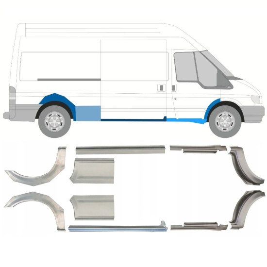 Panel de reparación del umbral + guardabarros trasero para Ford Transit 2000-2013 / LWB / Izquierda+Derecha / Conjunto 10630