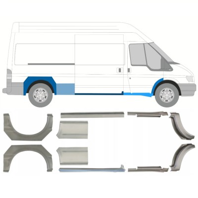 Panel de reparación del umbral + guardabarros trasero para Ford Transit 2000-2013 / LWB / Izquierda+Derecha / Conjunto 10640