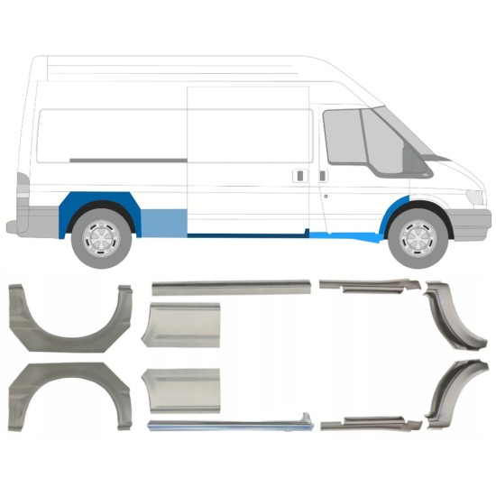 Panel de reparación del umbral + guardabarros trasero para Ford Transit 2000-2013 / LWB / Izquierda+Derecha / Conjunto 10640