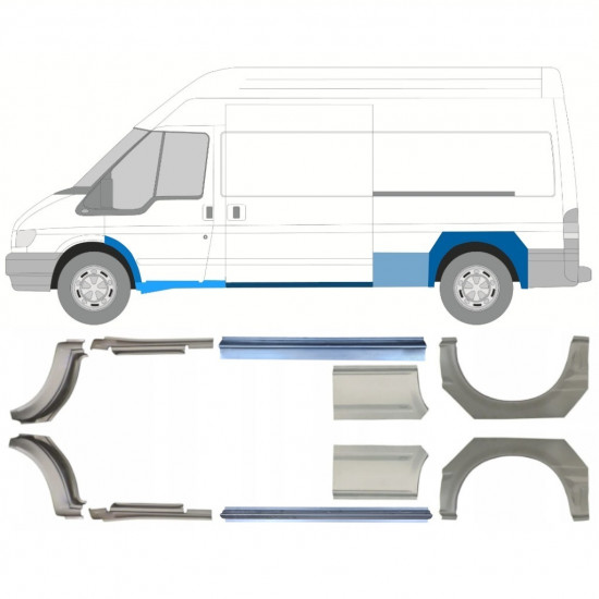 FORD TRANSIT 2000-2013 BATALLA LARGA PANEL DE REPARACIÓN DEL ALERÓN TRASERO + REPARACIÓN DEL UMBRAL / DERECHA + IZQUIERDA / KIT