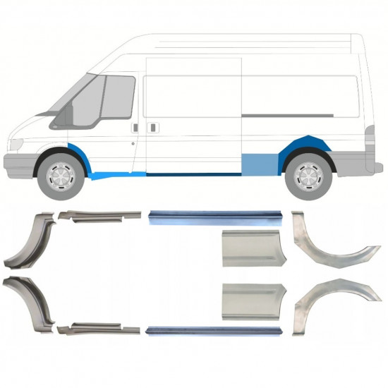 Panel de reparación del umbral + guardabarros trasero para Ford Transit 2000-2013  / LWB / Conjunto 12677