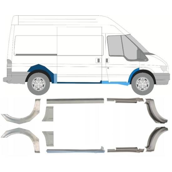 Panel de reparación del umbral + guardabarros trasero para Ford Transit 2000-2013 / MWB / Izquierda+Derecha / Conjunto 10637