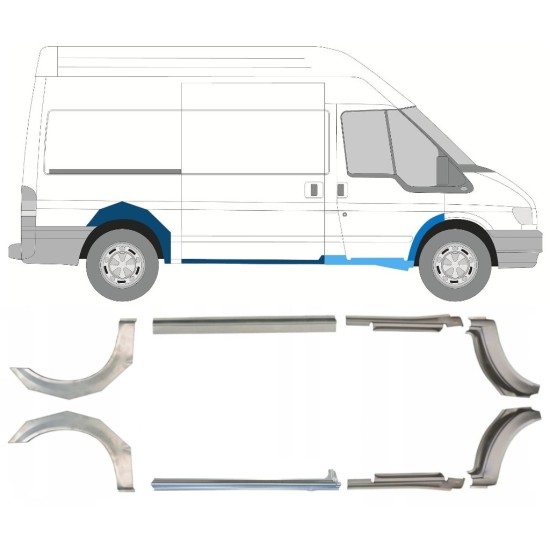Panel de reparación del umbral + guardabarros trasero para Ford Transit 2000-2013 / MWB / Conjunto 9693