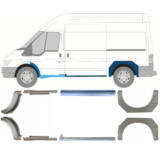 Panel de reparación del umbral + guardabarros trasero para Ford Transit 2000-2013  / MWB / Conjunto 12675