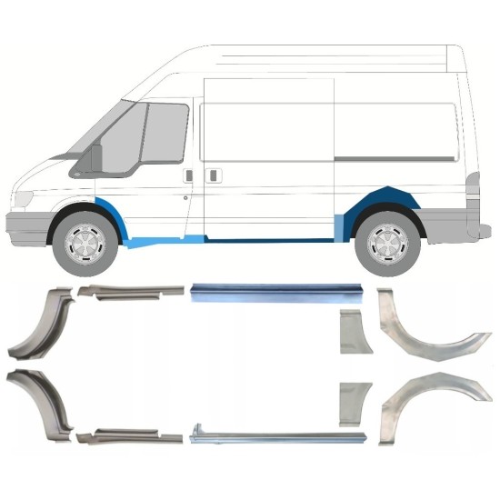 Panel de reparación del umbral + guardabarros trasero para Ford Transit 2000-2013  / MWB / Conjunto 12676