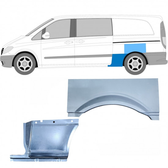 Panel de reparación guardabarros trasero para Mercedes Vito 2003- / LWB / Izquierda / Conjunto 11865